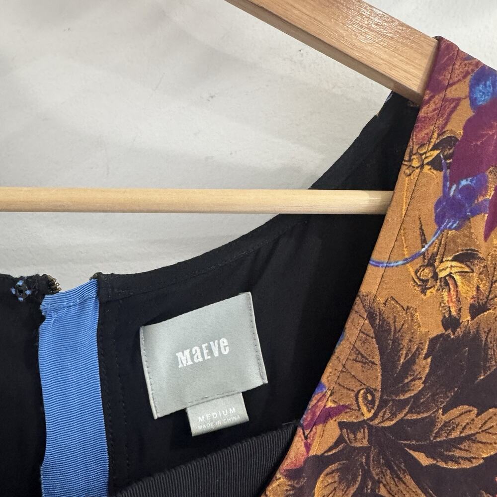 anthropologie Pintura Silk Shift Dress Dark Floral Cap Sleeve Medium FF10 - Picture 5 of 5
